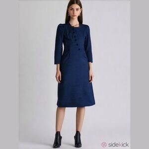 All That Jazz Vintage 90's Navy Midi Dress Size 5/6 Puffed Sleeve Shoulder Pads